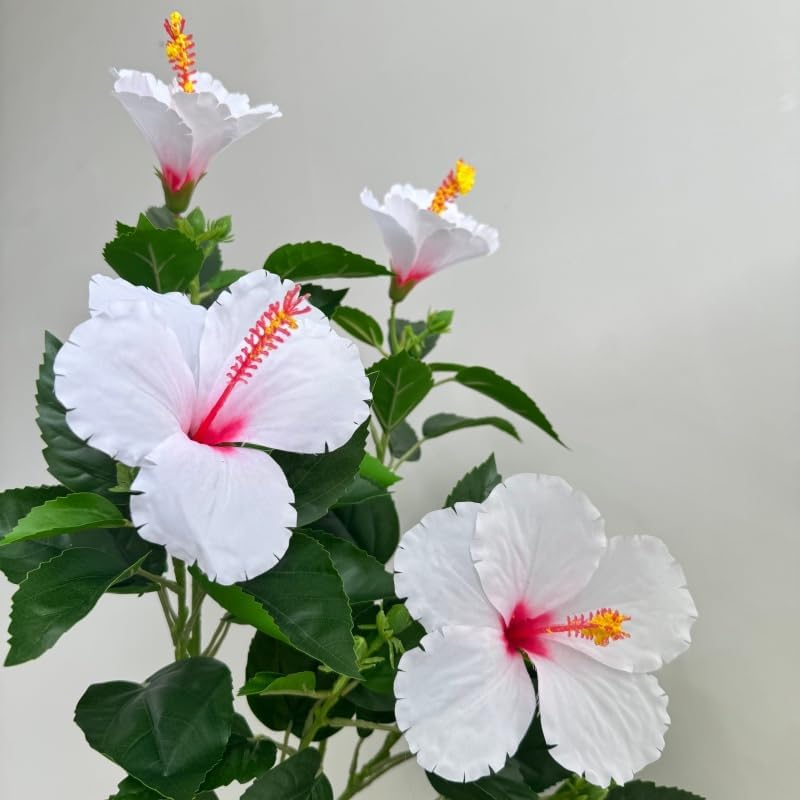 2Pcs Silk Fake Hibiscus Flowers Artificial Tropical with Long Stem
