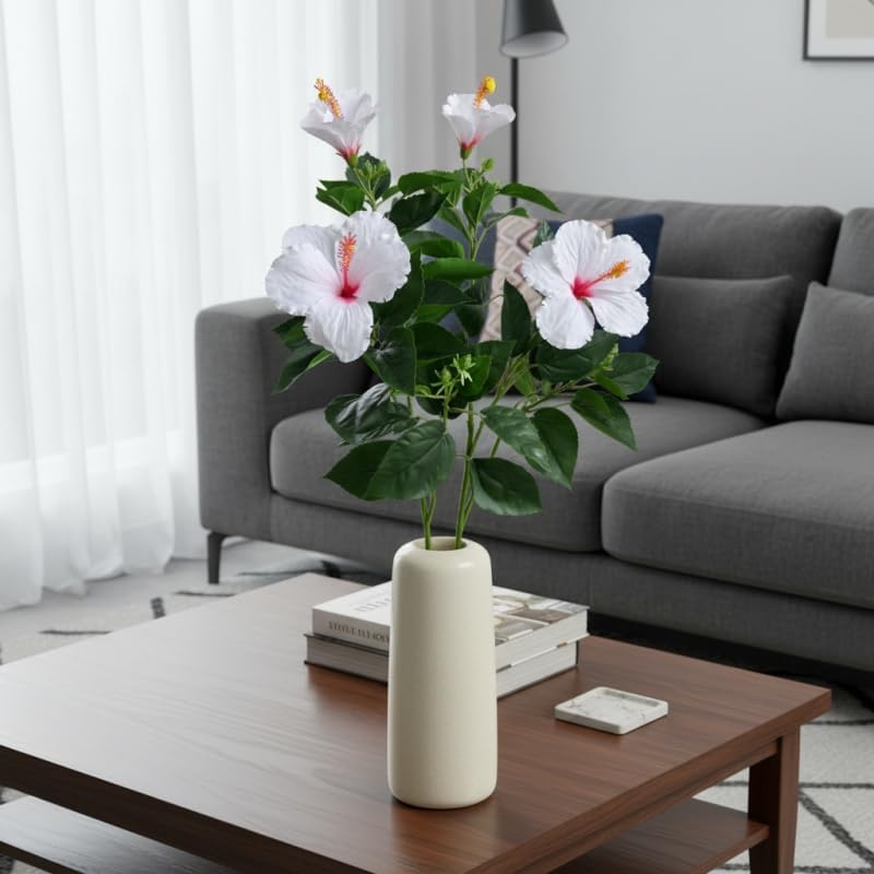 2Pcs Silk Fake Hibiscus Flowers Artificial Tropical with Long Stem