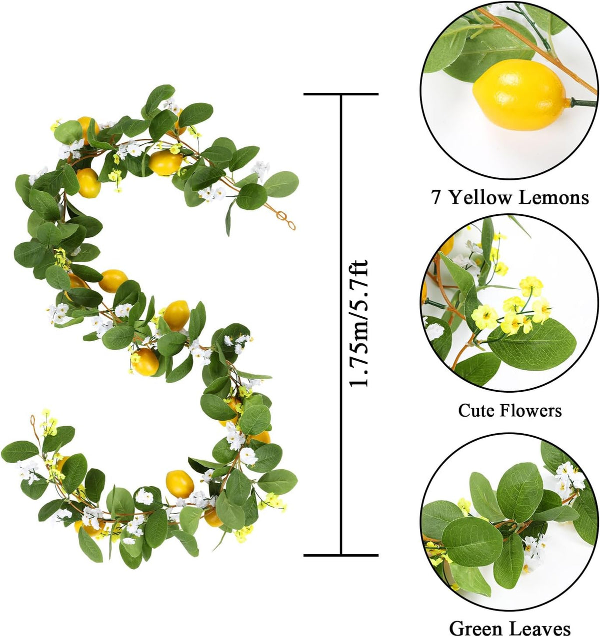 2Pcs Total 11 Ft Artificial Lemon Garland with Greenery