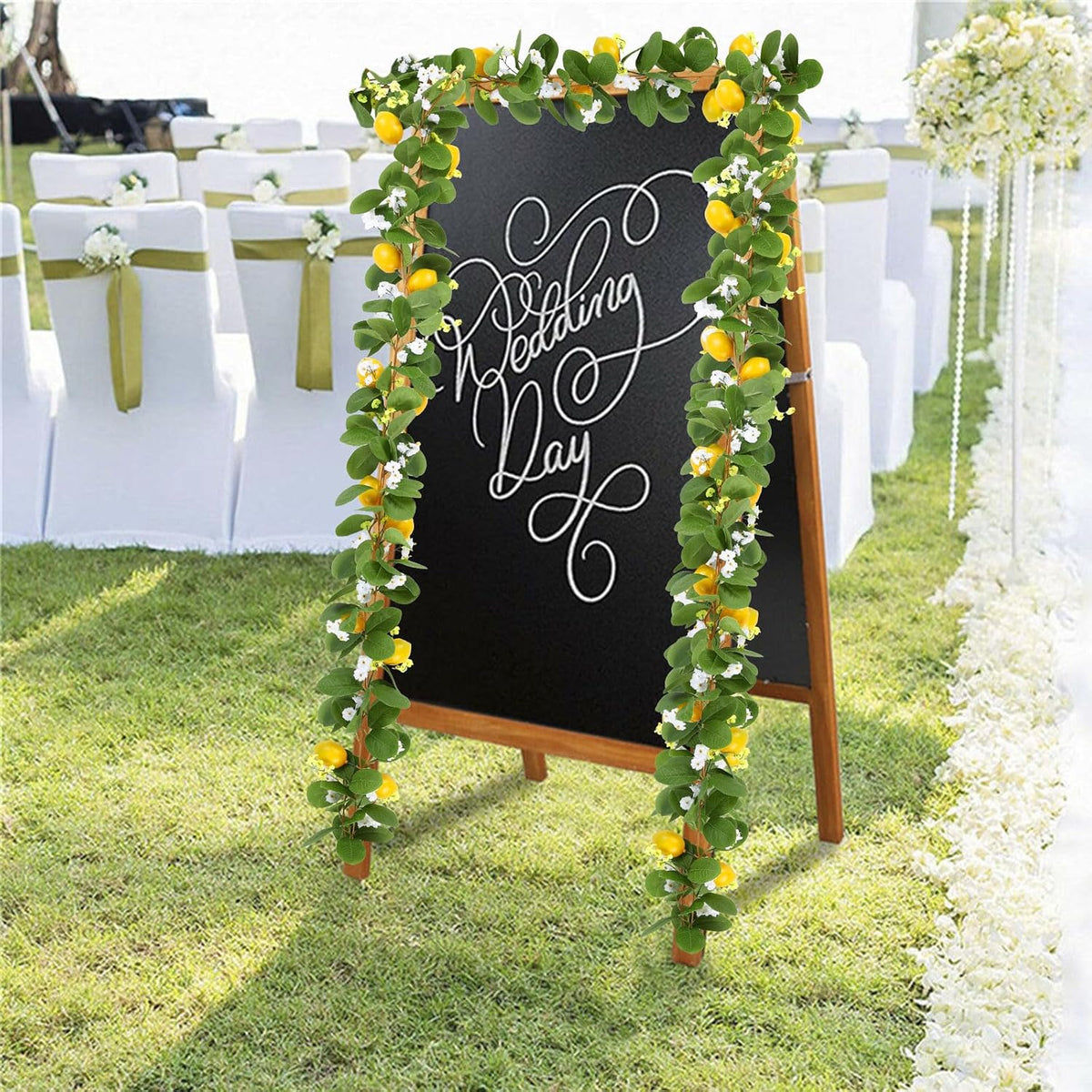 2Pcs Total 11 Ft Artificial Lemon Garland with Greenery