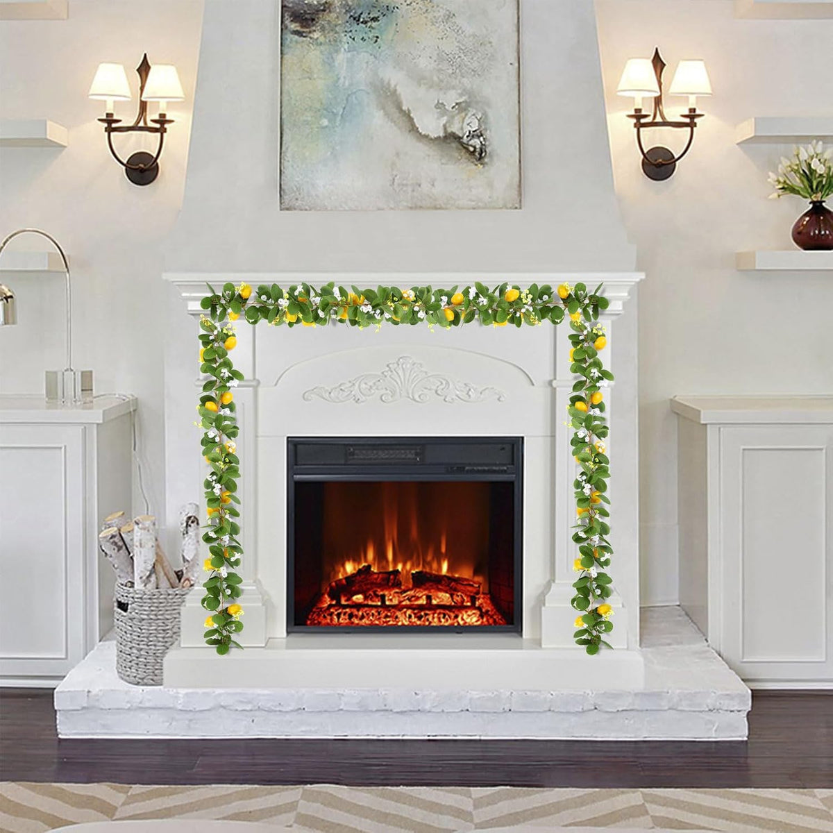 2Pcs Total 11 Ft Artificial Lemon Garland with Greenery