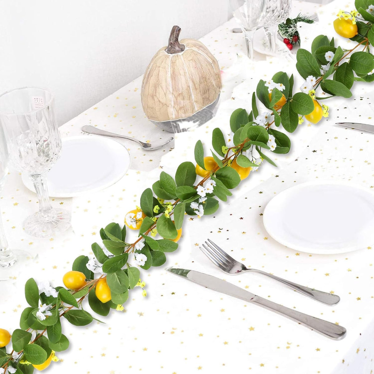 2Pcs Total 11 Ft Artificial Lemon Garland with Greenery