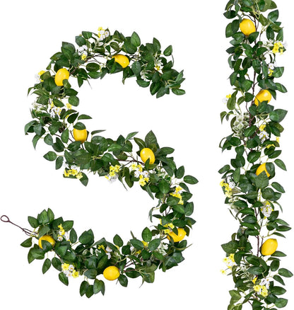 2Pcs Total 11 Ft Artificial Lemon Garland with Greenery