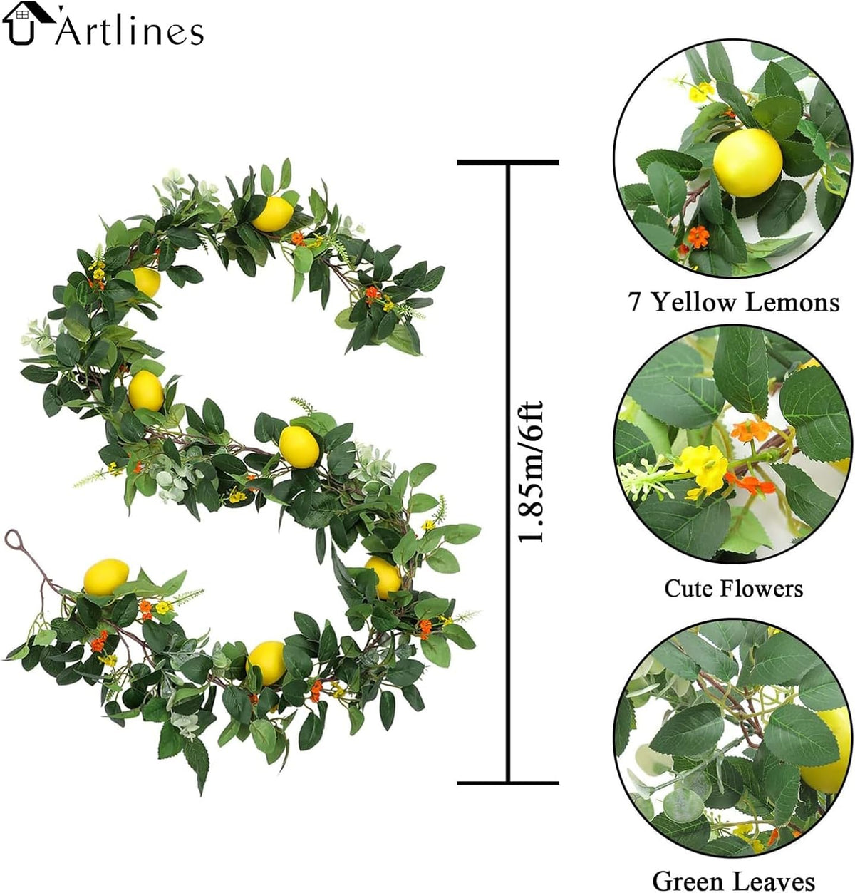2Pcs Total 11 Ft Artificial Lemon Garland with Greenery