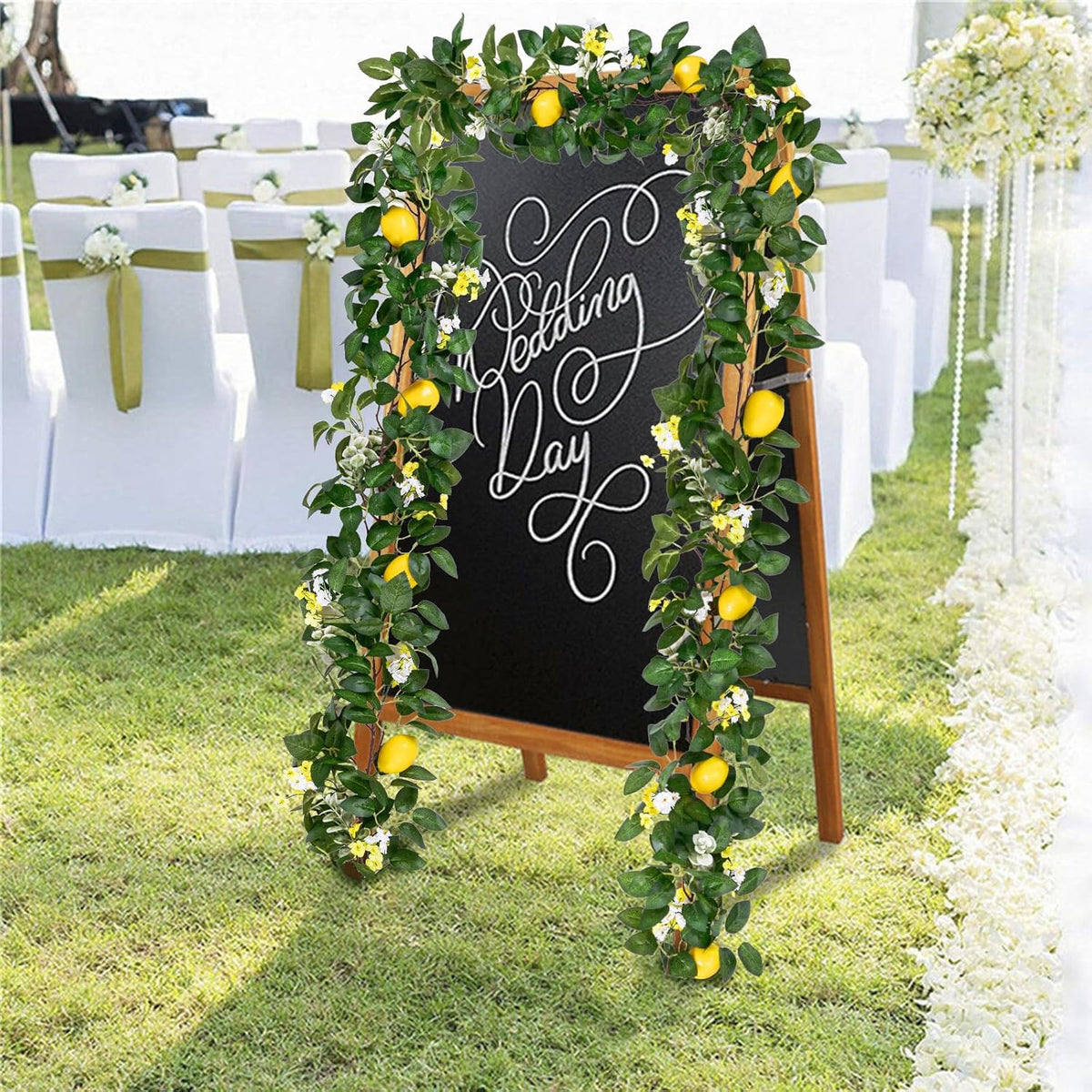 2Pcs Total 11 Ft Artificial Lemon Garland with Greenery