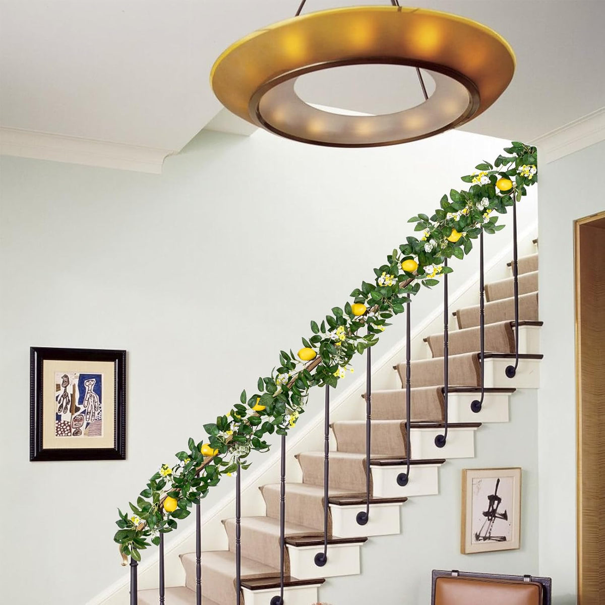 2Pcs Total 11 Ft Artificial Lemon Garland with Greenery