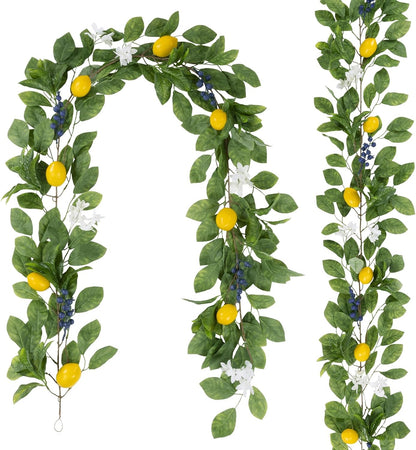 2Pcs Total 11 Ft Artificial Lemon Garland with Greenery