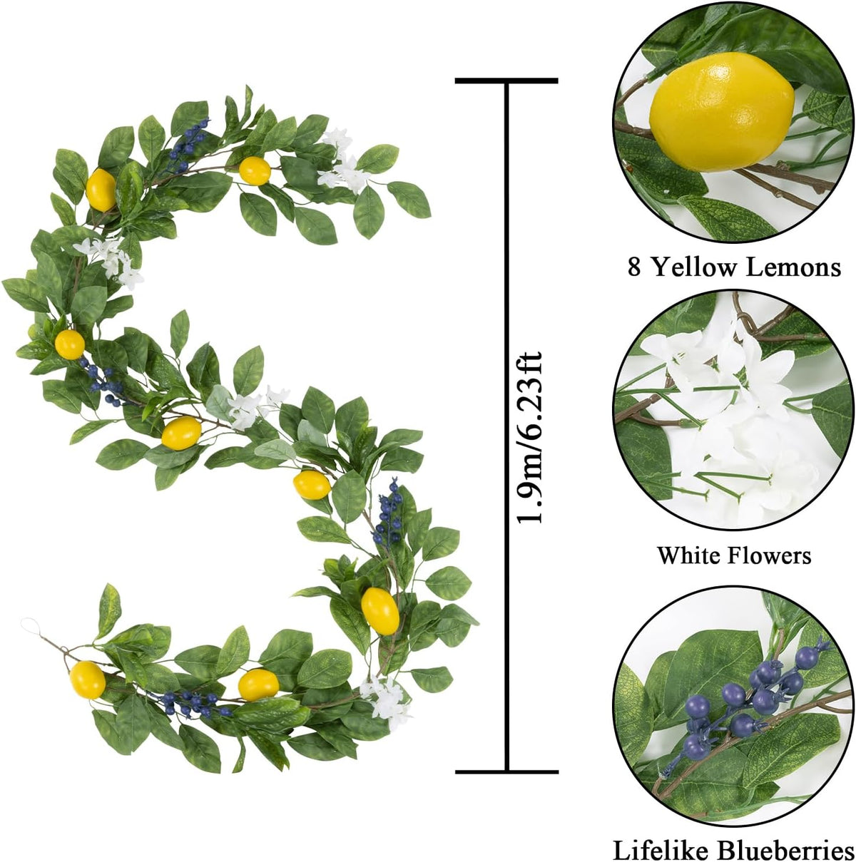 2Pcs Total 11 Ft Artificial Lemon Garland with Greenery