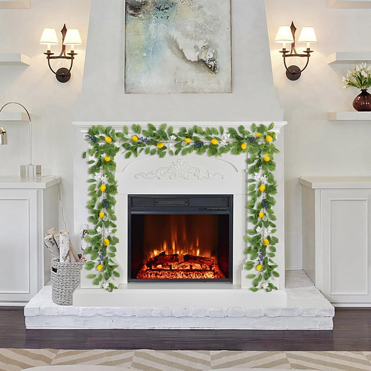2Pcs Total 11 Ft Artificial Lemon Garland with Greenery
