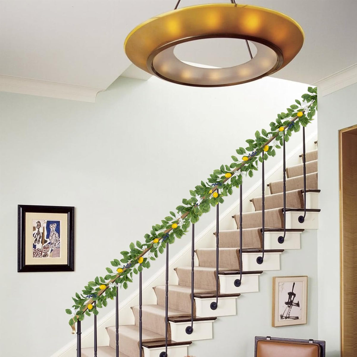 2Pcs Total 11 Ft Artificial Lemon Garland with Greenery