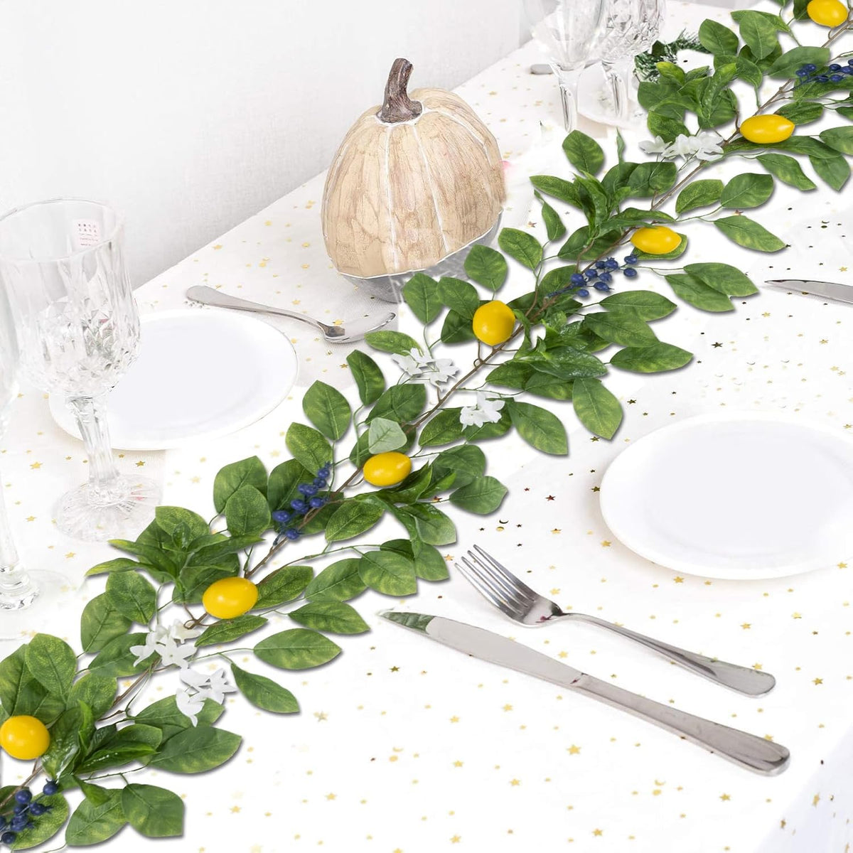 2Pcs Total 11 Ft Artificial Lemon Garland with Greenery