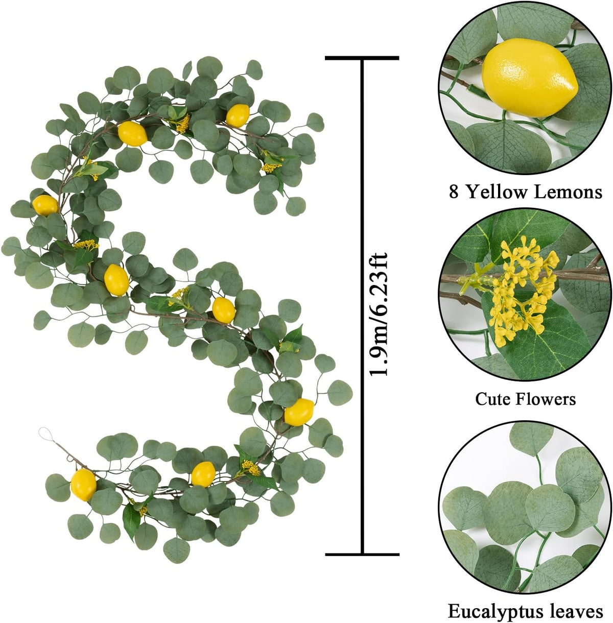 2Pcs Total 11 Ft Artificial Lemon Garland with Greenery
