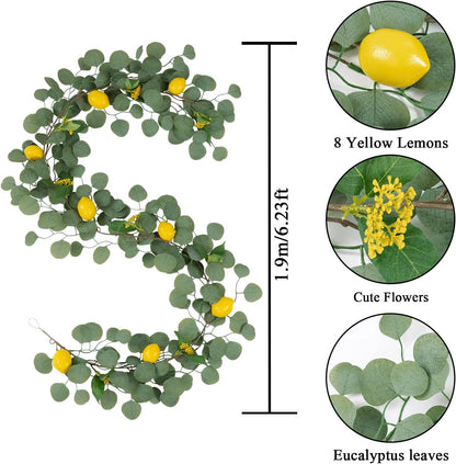 2Pcs Total 11 Ft Artificial Lemon Garland with Greenery