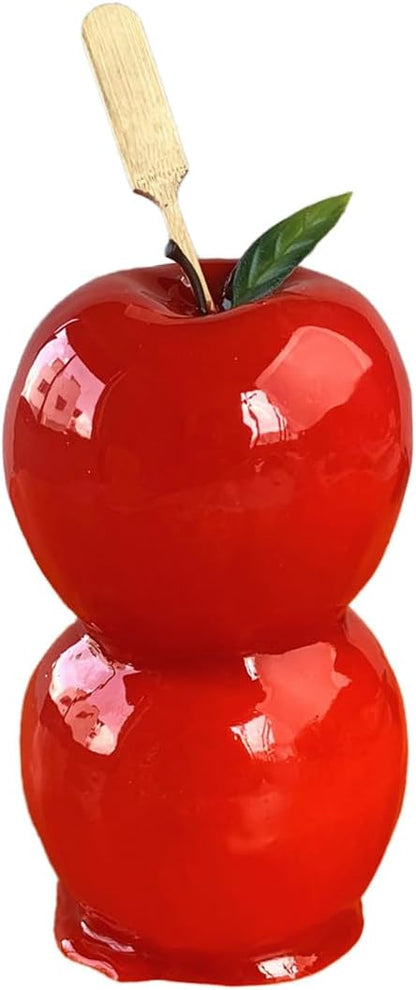 Decorative Candy Apple Props, Realistic White, Red and Brown Chocolate Dipped Apples, Christmas Holiday Theme Kitchen Decor with Wooden Sticks (red)