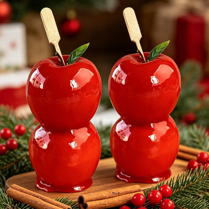 Decorative Candy Apple Props, Realistic White, Red and Brown Chocolate Dipped Apples, Christmas Holiday Theme Kitchen Decor with Wooden Sticks (red)