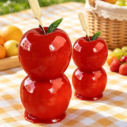 Decorative Candy Apple Props, Realistic White, Red and Brown Chocolate Dipped Apples, Christmas Holiday Theme Kitchen Decor with Wooden Sticks (red)