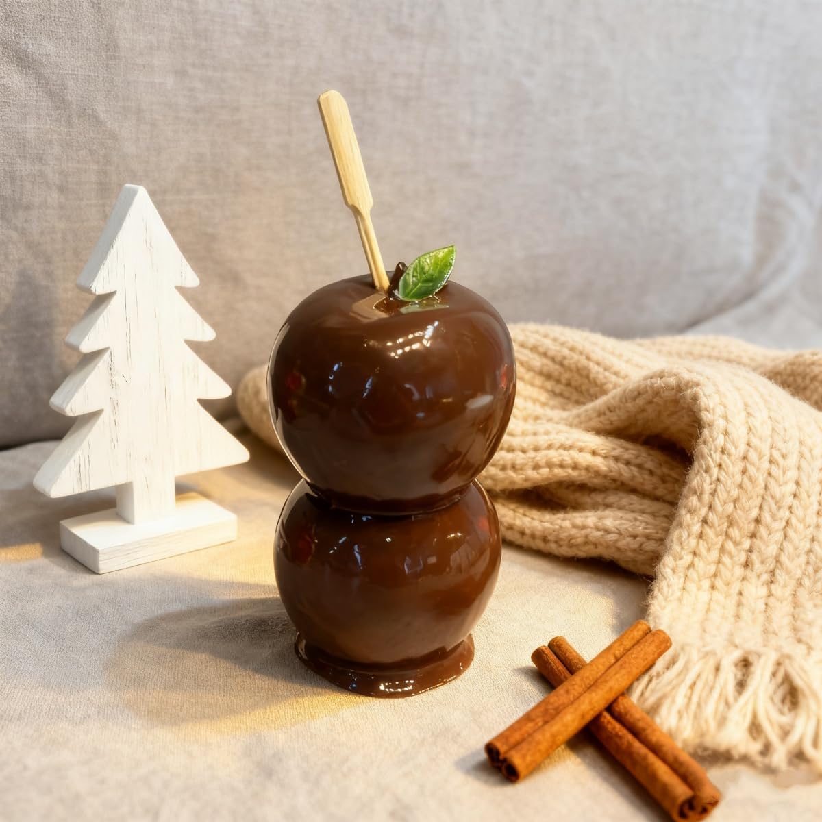 Decorative Candy Apple Props, Realistic White, Red and Brown Chocolate Dipped Apples, Christmas Holiday Theme Kitchen Decor with Wooden Sticks (red)