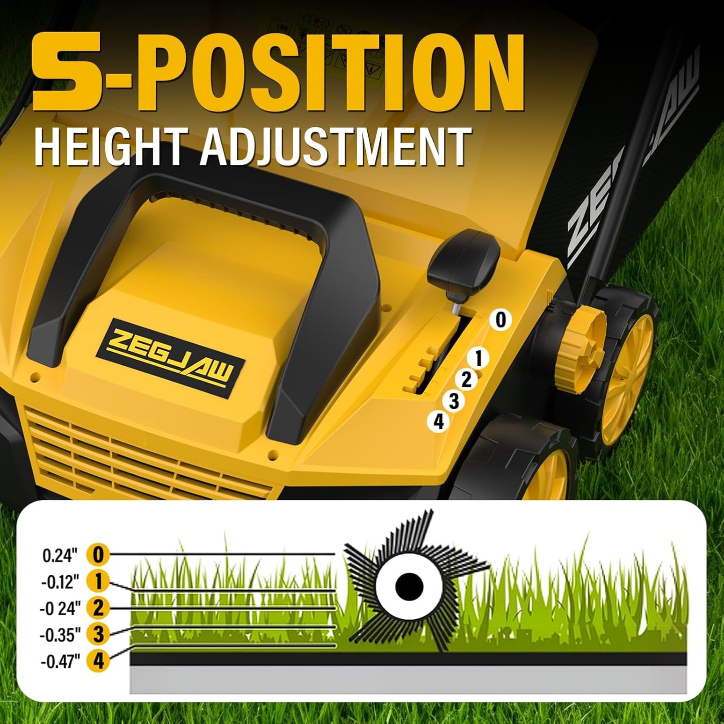 15" Artificial Turf Sweeper, Artificial Turf Vacuum, Keep Yard Tidy | 13 Amp Electric Turf Sweeper, Support 5-Position Depth Adjustment, 45 Liter Leaf Collector, Quick-Fold, for Artificial Grass