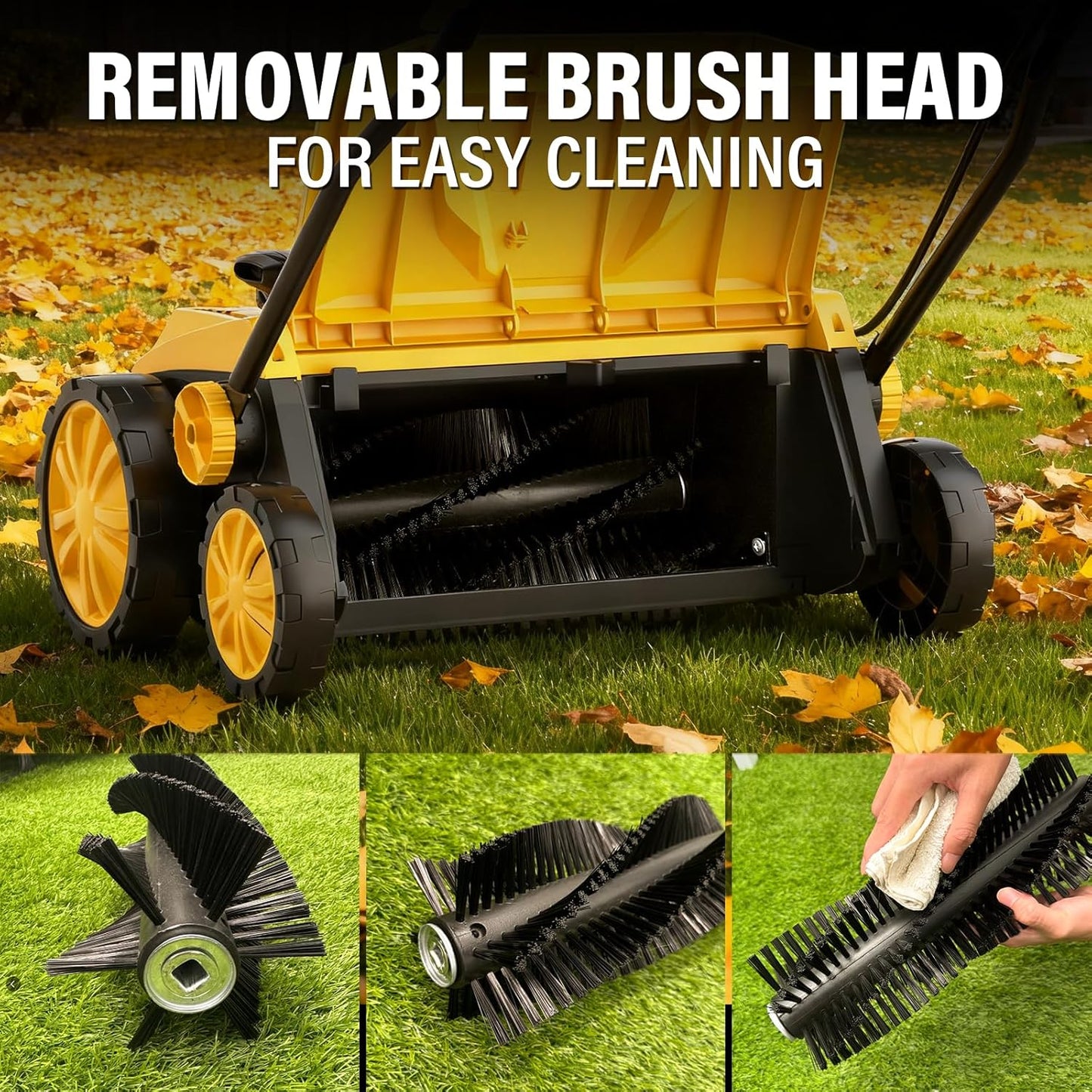 15" Artificial Turf Sweeper, Artificial Turf Vacuum, Keep Yard Tidy | 13 Amp Electric Turf Sweeper, Support 5-Position Depth Adjustment, 45 Liter Leaf Collector, Quick-Fold, for Artificial Grass