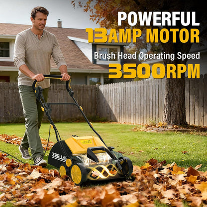 15" Artificial Turf Sweeper, Artificial Turf Vacuum, Keep Yard Tidy | 13 Amp Electric Turf Sweeper, Support 5-Position Depth Adjustment, 45 Liter Leaf Collector, Quick-Fold, for Artificial Grass