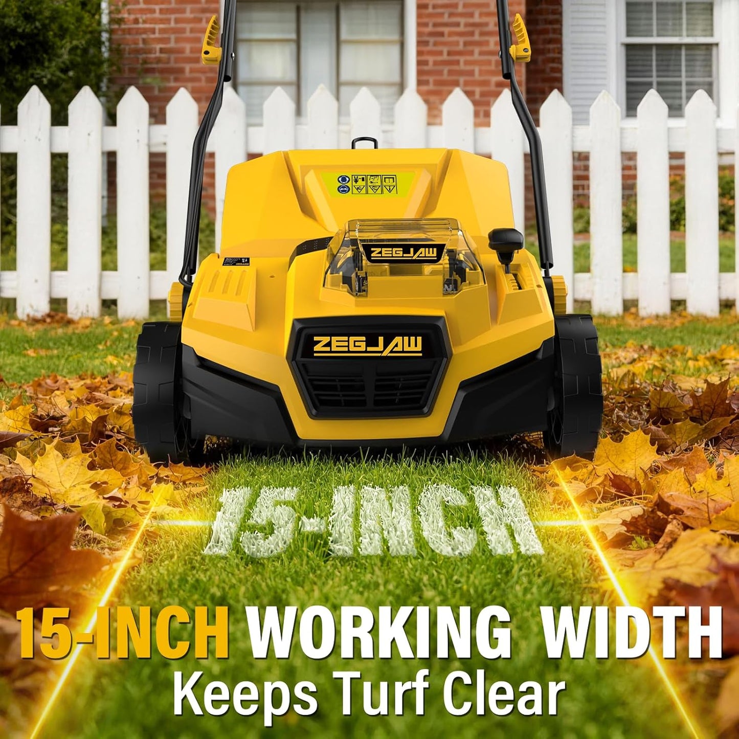15" Artificial Turf Sweeper, Artificial Turf Vacuum, Keep Yard Tidy | 13 Amp Electric Turf Sweeper, Support 5-Position Depth Adjustment, 45 Liter Leaf Collector, Quick-Fold, for Artificial Grass