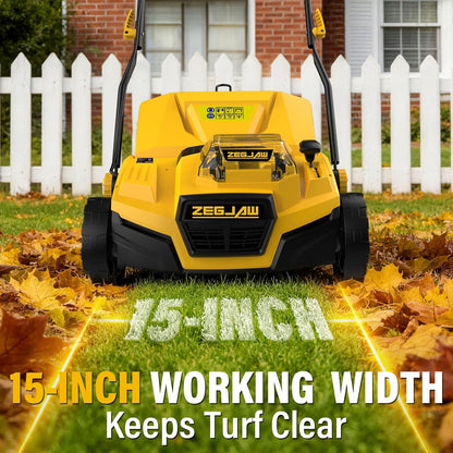 15" Artificial Turf Sweeper, Artificial Turf Vacuum, Keep Yard Tidy | 13 Amp Electric Turf Sweeper, Support 5-Position Depth Adjustment, 45 Liter Leaf Collector, Quick-Fold, for Artificial Grass