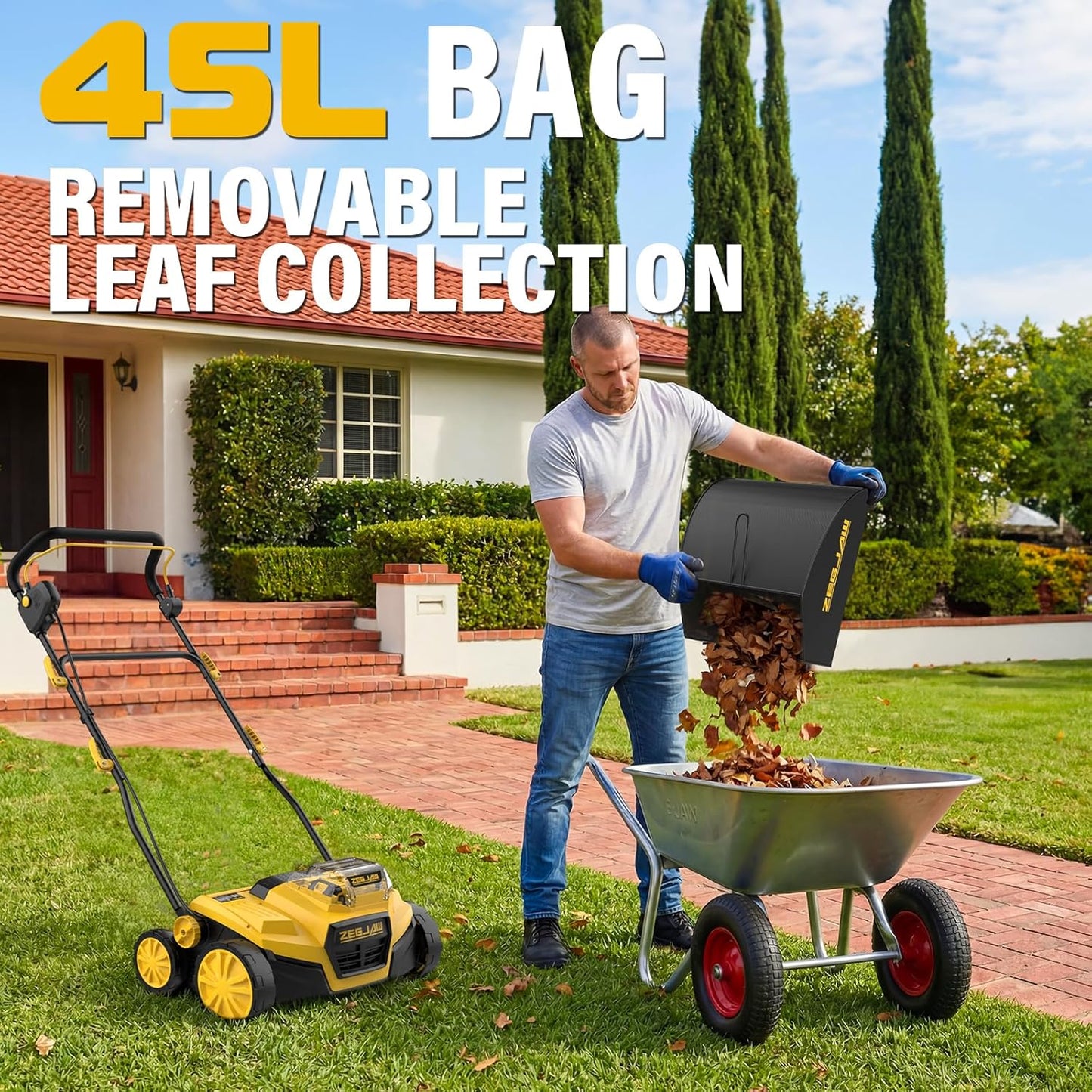 15" Artificial Turf Sweeper, Artificial Turf Vacuum, Keep Yard Tidy | 13 Amp Electric Turf Sweeper, Support 5-Position Depth Adjustment, 45 Liter Leaf Collector, Quick-Fold, for Artificial Grass