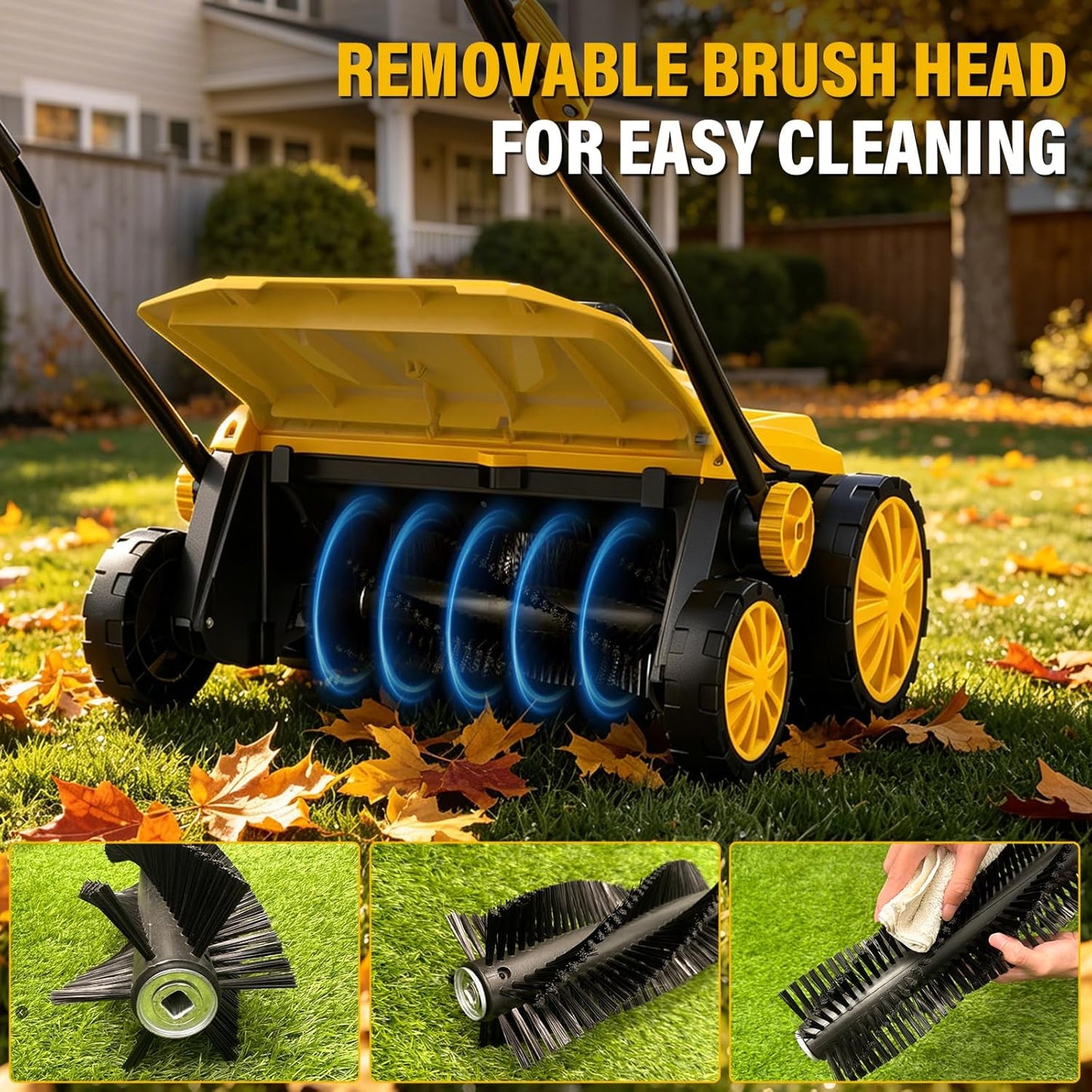 15" Artificial Turf Sweeper, Artificial Turf Vacuum, Keep Yard Tidy | 13 Amp Electric Turf Sweeper, Support 5-Position Depth Adjustment, 45 Liter Leaf Collector, Quick-Fold, for Artificial Grass