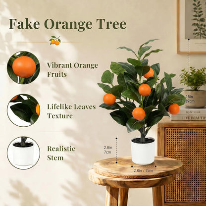 2 Pack 15" Fake Lemon Tree with 12 Lemons Fruit & White Pot