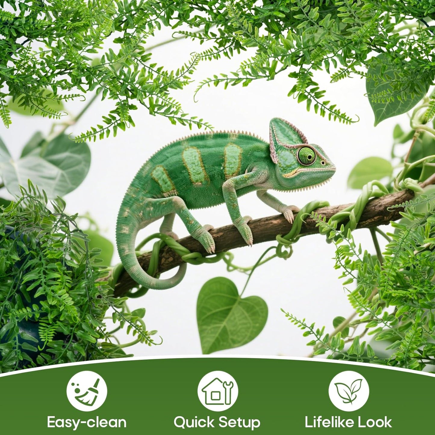 2PCS Fake Hanging Plants - Artificial Reptile Habitat Vines | UV Resistant Artificial Boston Ferns for Bearded, Dragon, Snake. Geckos, Hermit Crab, Lizard, Chameleon, 31.5 Inch