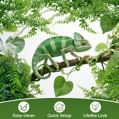 2PCS Fake Hanging Plants - Artificial Reptile Habitat Vines | UV Resistant Artificial Boston Ferns for Bearded, Dragon, Snake. Geckos, Hermit Crab, Lizard, Chameleon, 31.5 Inch