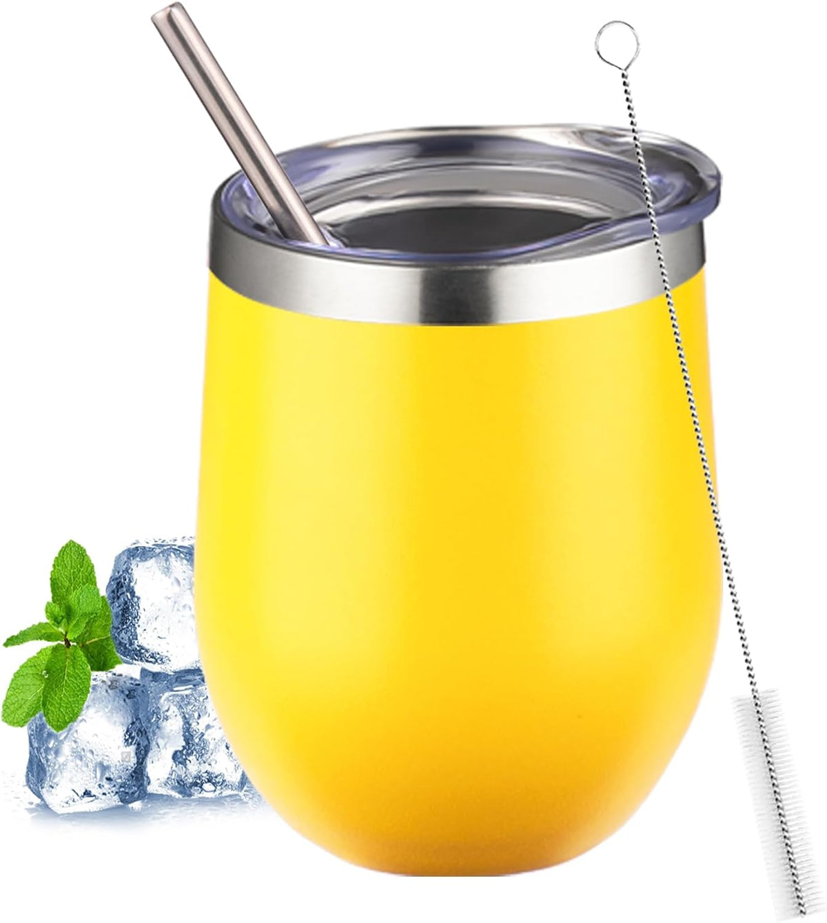 12oz/1Pack Stainless Steel Wine Tumbler with Lids, Double Wall Vacuum Stainless Steel Travel Tumbler,Insulated Wine GlassesTravel Tumbler for Cold & Hot Drinks,Cup for Champaign Coffee (Lemon yellow)