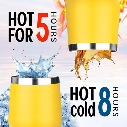 12oz/1Pack Stainless Steel Wine Tumbler with Lids, Double Wall Vacuum Stainless Steel Travel Tumbler,Insulated Wine GlassesTravel Tumbler for Cold & Hot Drinks,Cup for Champaign Coffee (Lemon yellow)