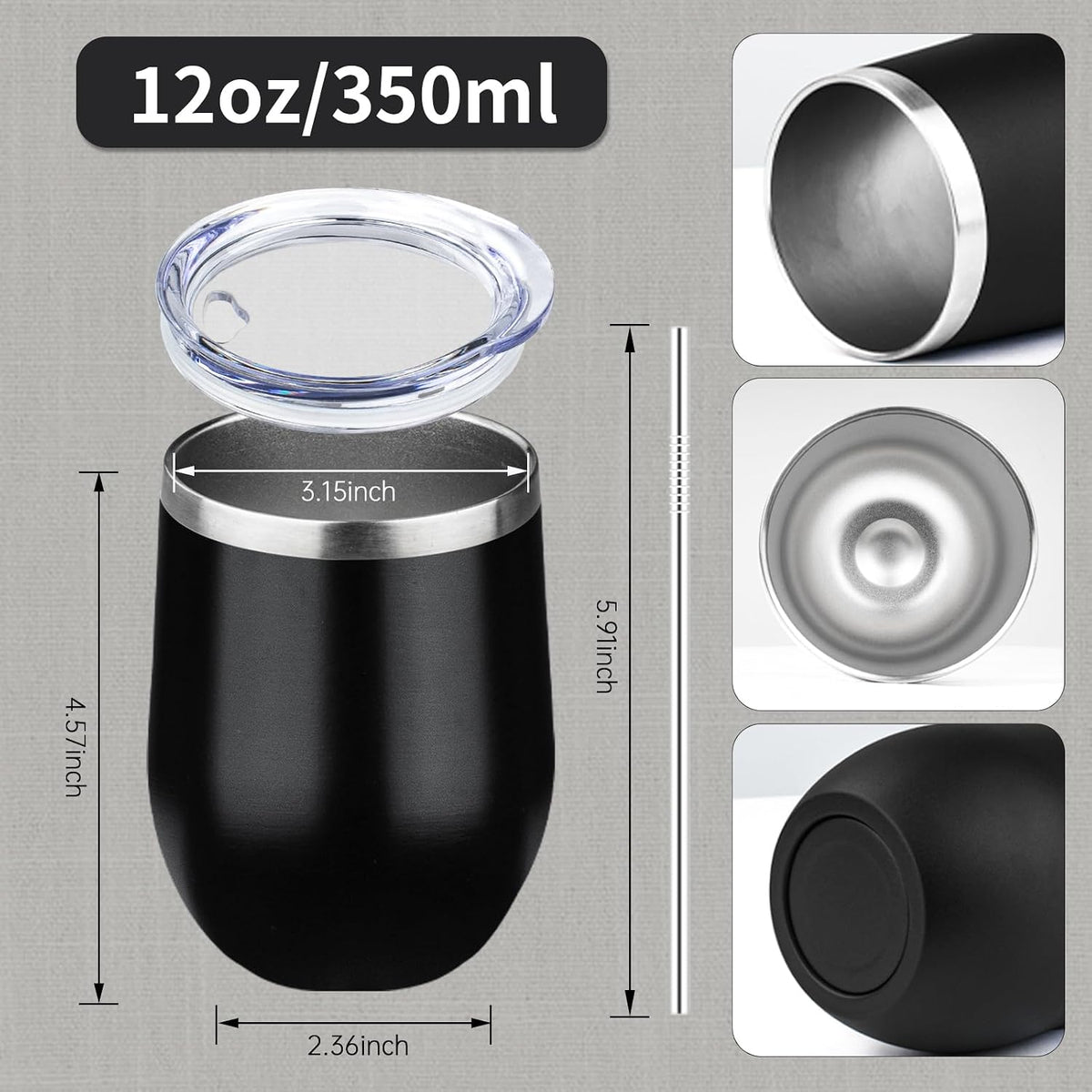 12oz/1Pack Stainless Steel Wine Tumbler with Lids, Double Wall Vacuum Stainless Steel Travel Tumbler,Insulated Wine GlassesTravel Tumbler for Cold & Hot Drinks,Cup for Champaign Coffee (Lemon yellow)