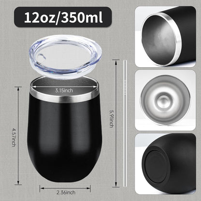 12oz/1Pack Stainless Steel Wine Tumbler with Lids, Double Wall Vacuum Stainless Steel Travel Tumbler,Insulated Wine GlassesTravel Tumbler for Cold & Hot Drinks,Cup for Champaign Coffee (Lemon yellow)