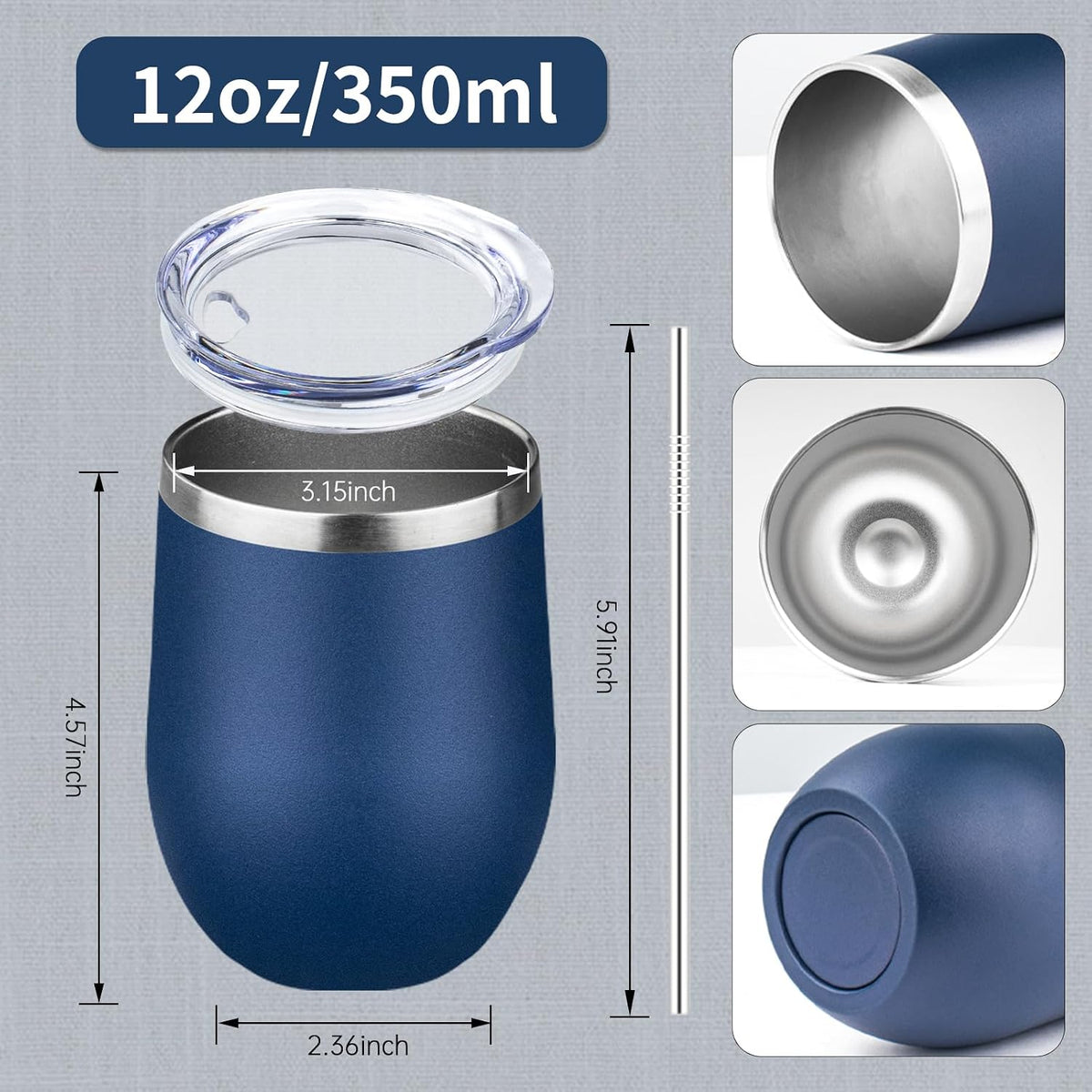 12oz/1Pack Stainless Steel Wine Tumbler with Lids, Double Wall Vacuum Stainless Steel Travel Tumbler,Insulated Wine GlassesTravel Tumbler for Cold & Hot Drinks,Cup for Champaign Coffee (Lemon yellow)
