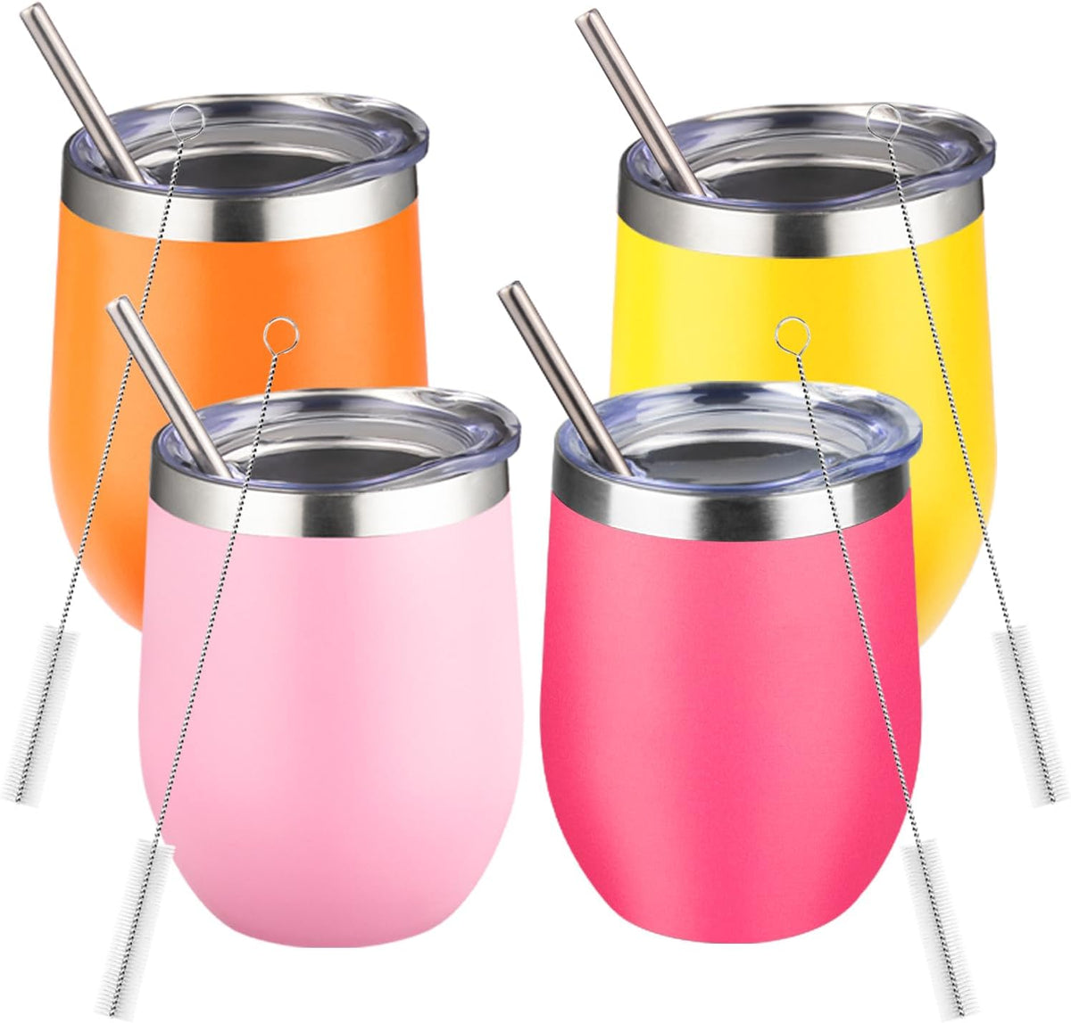 12oz/1Pack Stainless Steel Wine Tumbler with Lids, Double Wall Vacuum Stainless Steel Travel Tumbler,Insulated Wine GlassesTravel Tumbler for Cold & Hot Drinks,Cup for Champaign Coffee (Lemon yellow)