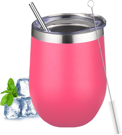 12oz/1Pack Stainless Steel Wine Tumbler with Lids, Double Wall Vacuum Stainless Steel Travel Tumbler,Insulated Wine GlassesTravel Tumbler for Cold & Hot Drinks,Cup for Champaign Coffee (Lemon yellow)