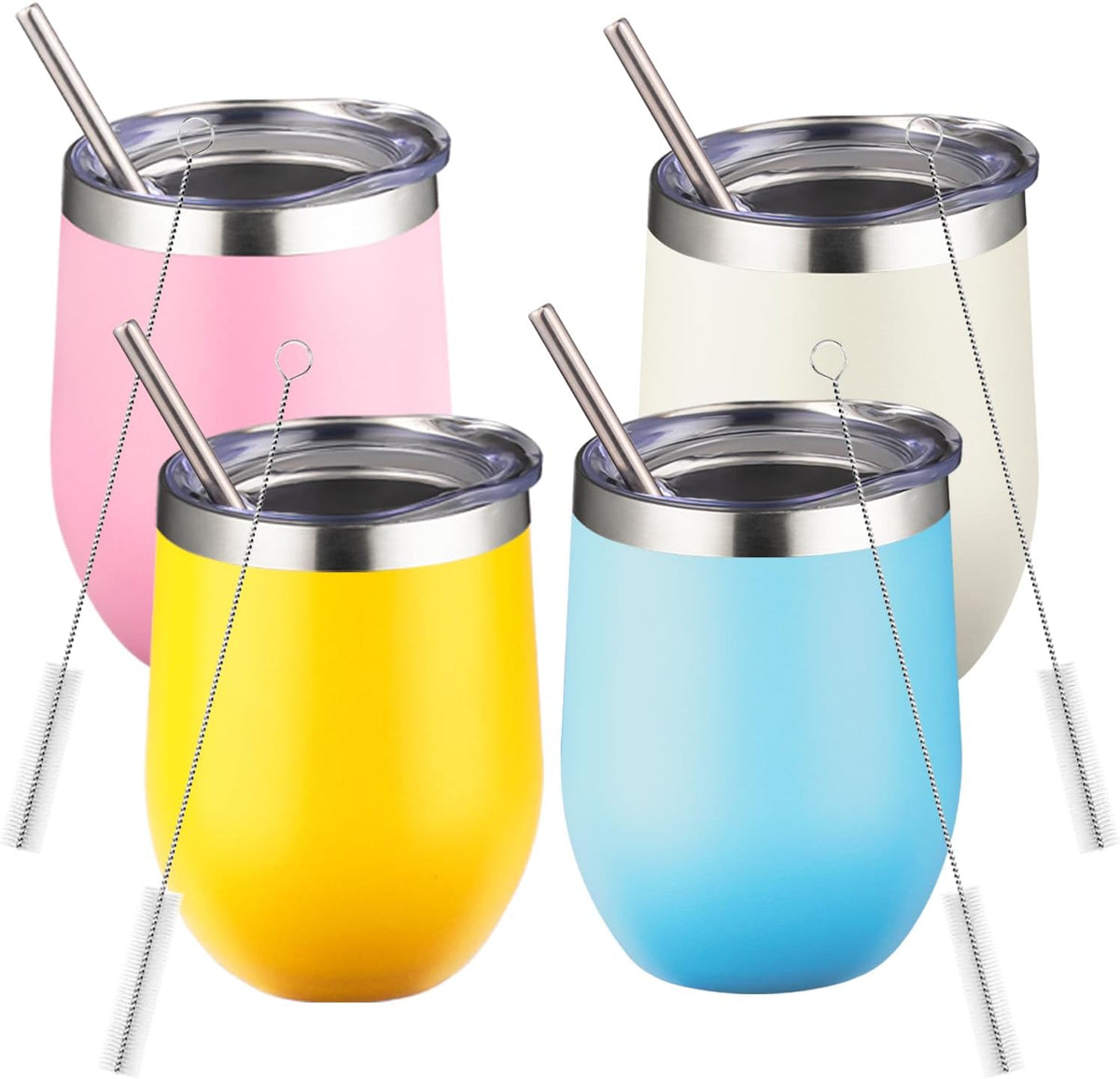 12oz/1Pack Stainless Steel Wine Tumbler with Lids, Double Wall Vacuum Stainless Steel Travel Tumbler,Insulated Wine GlassesTravel Tumbler for Cold & Hot Drinks,Cup for Champaign Coffee (Lemon yellow)