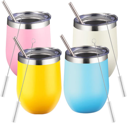 12oz/1Pack Stainless Steel Wine Tumbler with Lids, Double Wall Vacuum Stainless Steel Travel Tumbler,Insulated Wine GlassesTravel Tumbler for Cold & Hot Drinks,Cup for Champaign Coffee (Lemon yellow)