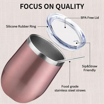 12oz/1Pack Stainless Steel Wine Tumbler with Lids, Double Wall Vacuum Stainless Steel Travel Tumbler,Insulated Wine GlassesTravel Tumbler for Cold & Hot Drinks,Cup for Champaign Coffee (Lemon yellow)