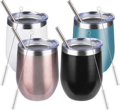 12oz/1Pack Stainless Steel Wine Tumbler with Lids, Double Wall Vacuum Stainless Steel Travel Tumbler,Insulated Wine GlassesTravel Tumbler for Cold & Hot Drinks,Cup for Champaign Coffee (Lemon yellow)