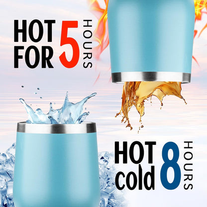 12oz/1Pack Stainless Steel Wine Tumbler with Lids, Double Wall Vacuum Stainless Steel Travel Tumbler,Insulated Wine GlassesTravel Tumbler for Cold & Hot Drinks,Cup for Champaign Coffee (Lemon yellow)