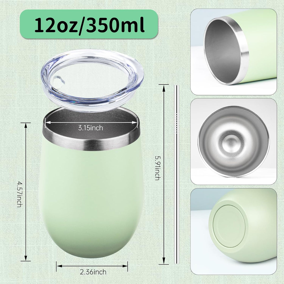 12oz/1Pack Stainless Steel Wine Tumbler with Lids, Double Wall Vacuum Stainless Steel Travel Tumbler,Insulated Wine GlassesTravel Tumbler for Cold & Hot Drinks,Cup for Champaign Coffee (Lemon yellow)