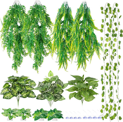 CousDUoBe 13Pcs Reptile Plants for Bearded Dragon Tank Accessories | Terrarium Plant Artificial Decor for Snake Cage Bearded Dragons Lizard Gecko Snake Hermit Crab Tank Decor(Lush Series)