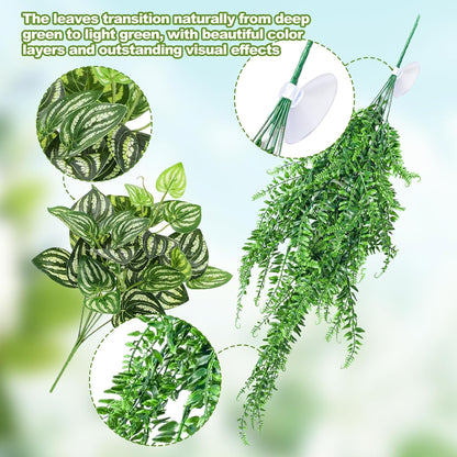 CousDUoBe 13Pcs Reptile Plants for Bearded Dragon Tank Accessories | Terrarium Plant Artificial Decor for Snake Cage Bearded Dragons Lizard Gecko Snake Hermit Crab Tank Decor(Lush Series)