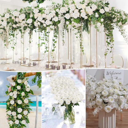 Rowfad 60 Pcs Artificial Roses Bulk, Fake Velvet Silk Flowers, White