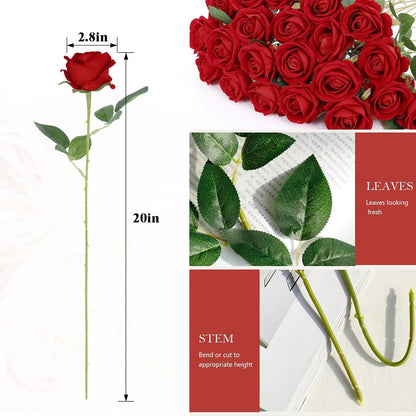 Rowfad 60 Pcs Artificial Roses Bulk, Fake Velvet Silk Flowers, White