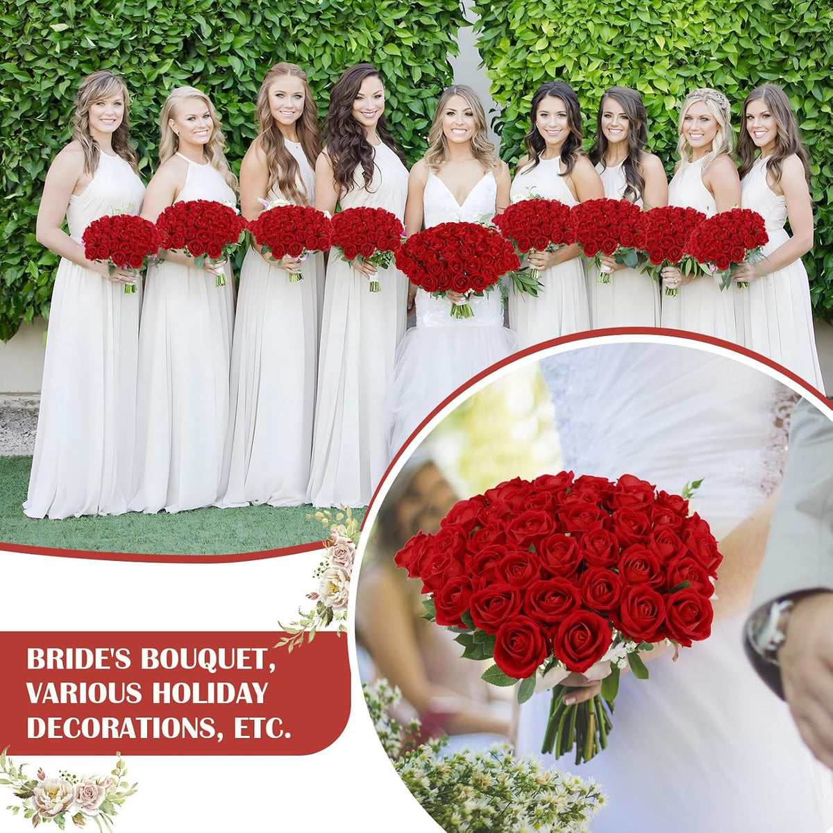Rowfad 60 Pcs Artificial Roses Bulk, Fake Velvet Silk Flowers, White