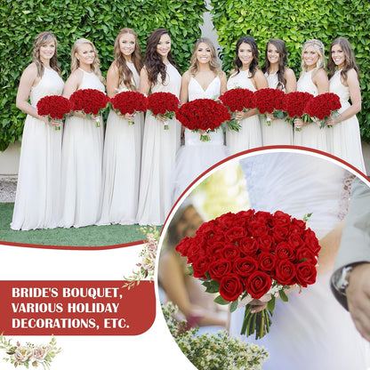 Rowfad 60 Pcs Artificial Roses Bulk, Fake Velvet Silk Flowers, White